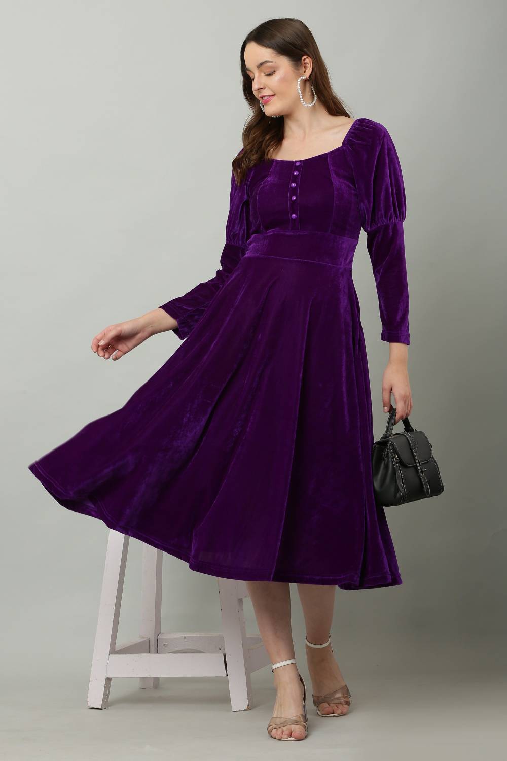 AASHA TEXTILES Women A-line Purple Midi/Calf Length Dress