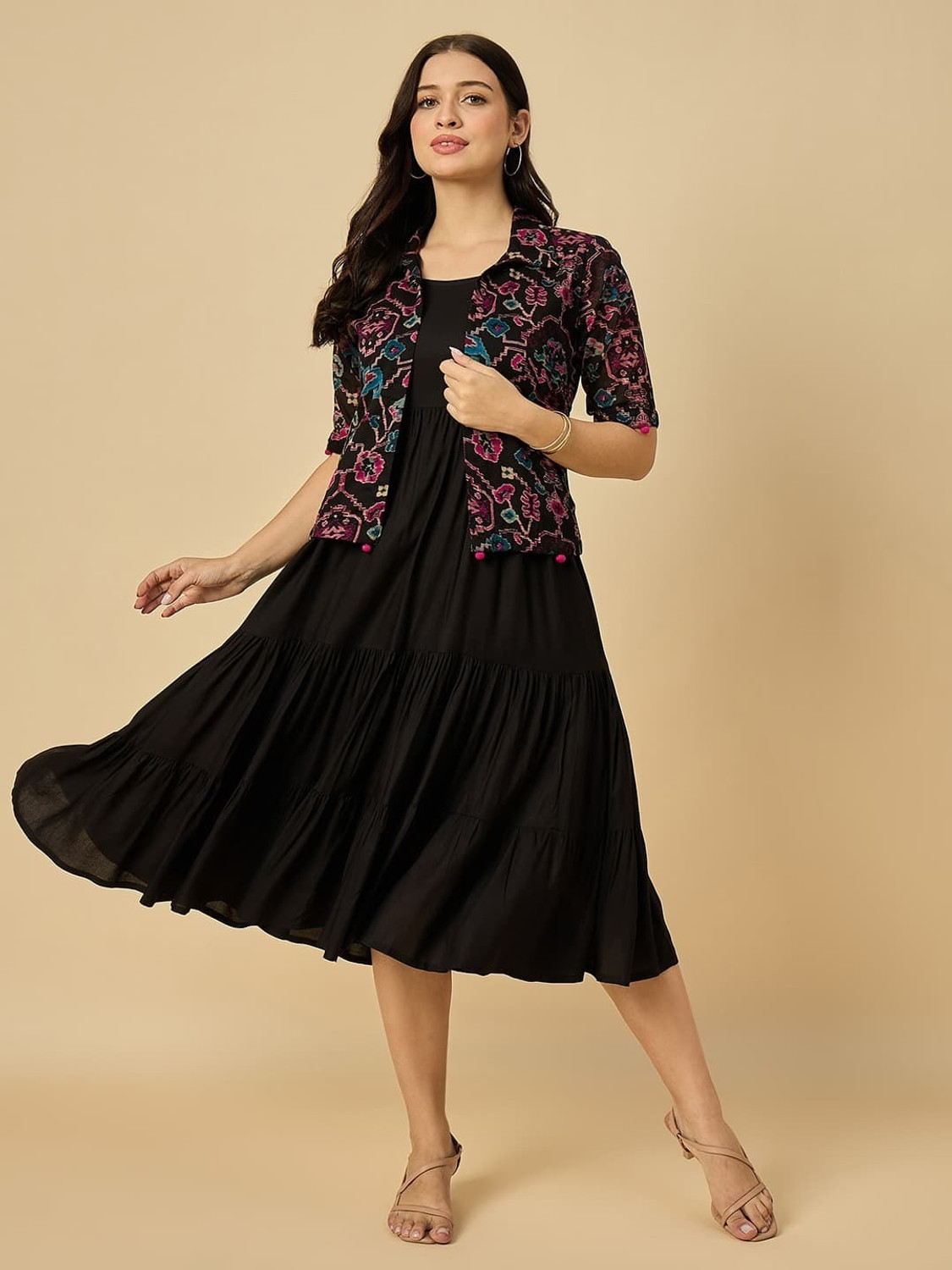 Image of Azira Women Fit and Flare Black Midi /Calf Length Dress