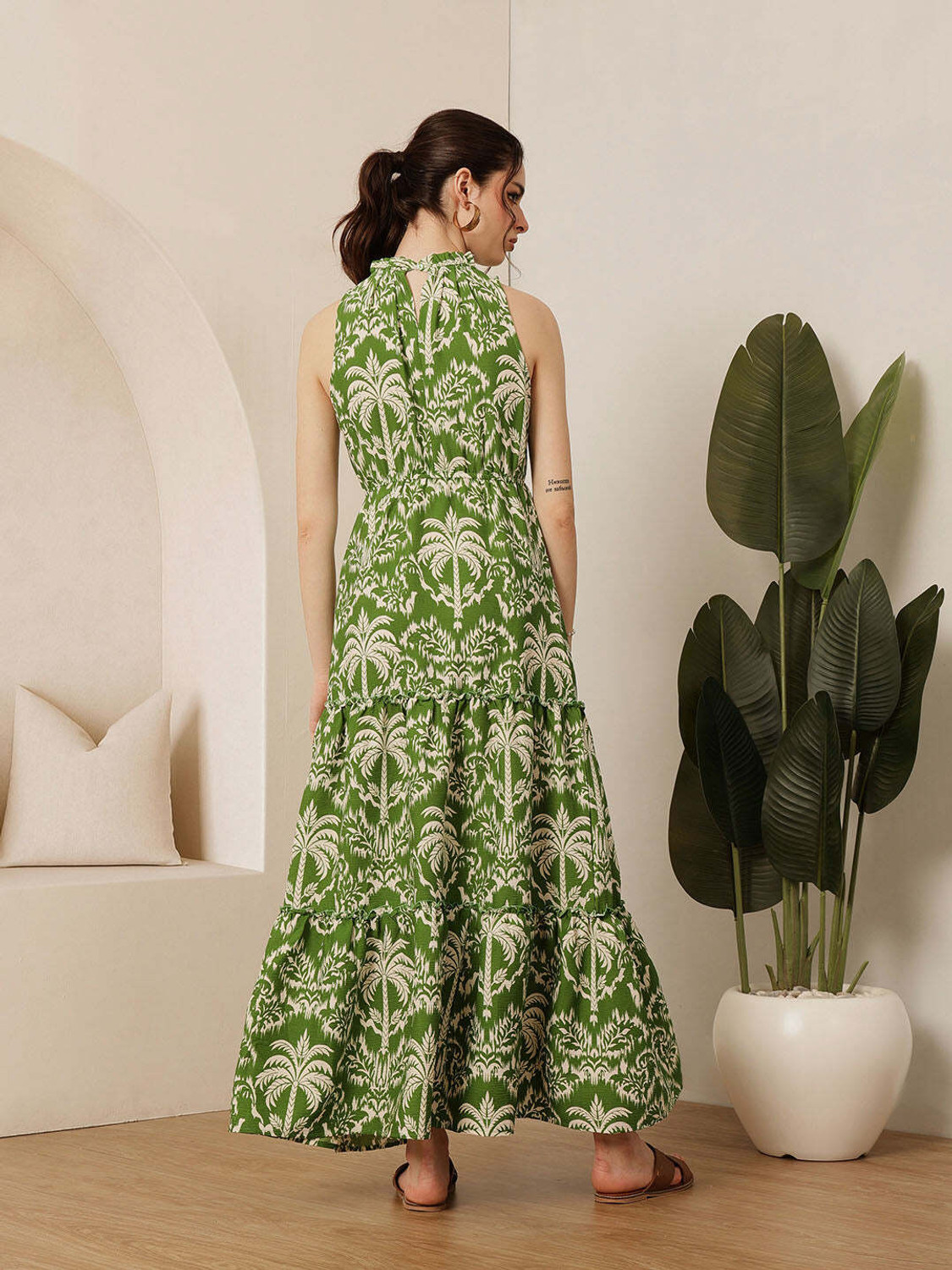 Image of STREET9 Women Fit and Flare Green Below Knee Dress