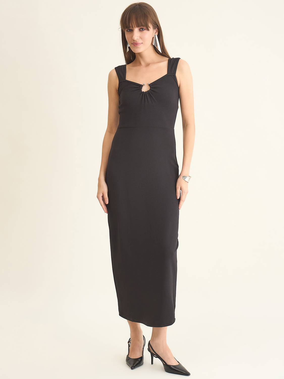 AAYU Women Bodycon Black Maxi/Full Length Dress