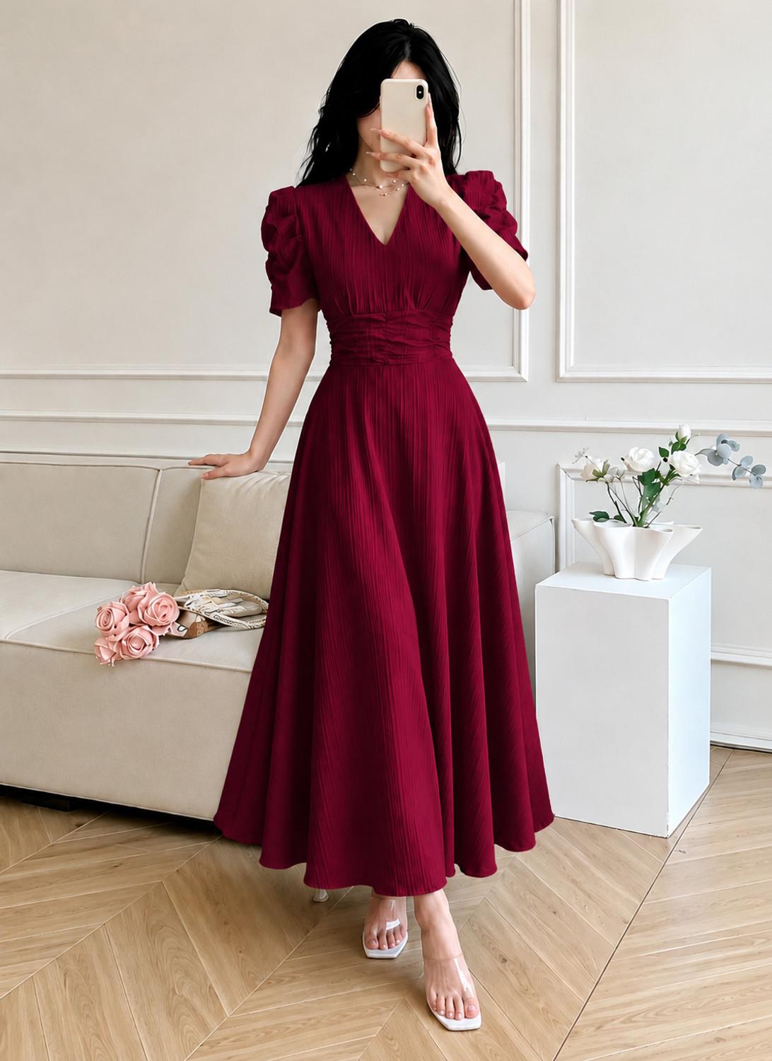 Image of METRONAUT Women A-line Maroon Ankle Length Dress