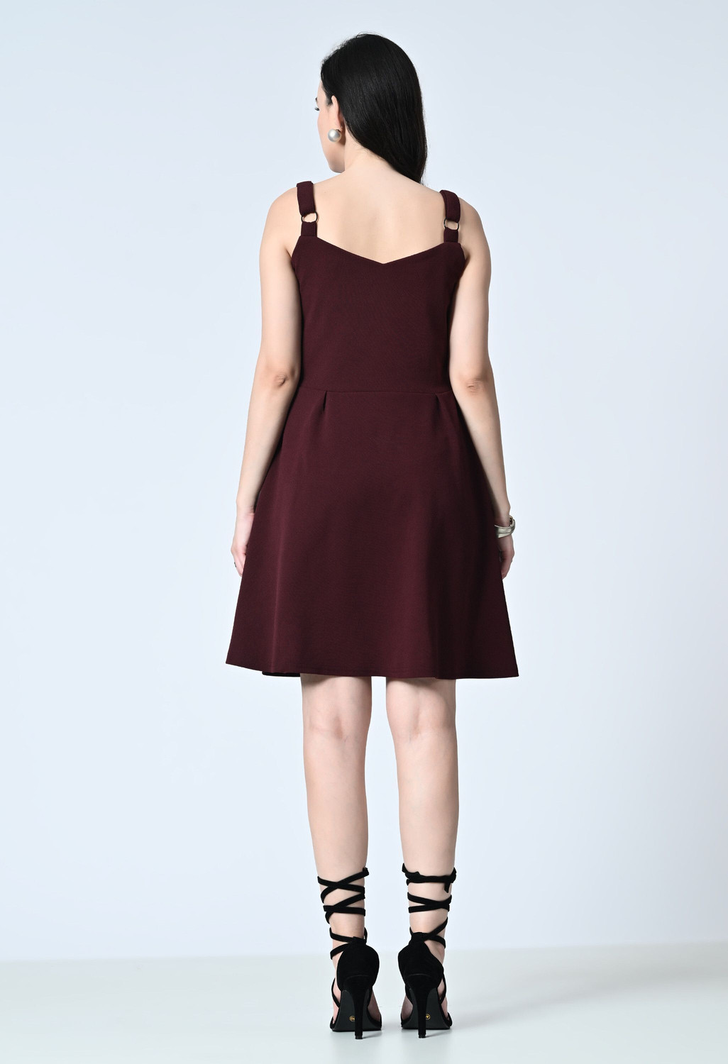 Image of OWL MINK Women Fit and Flare Maroon Knee Length Dress
