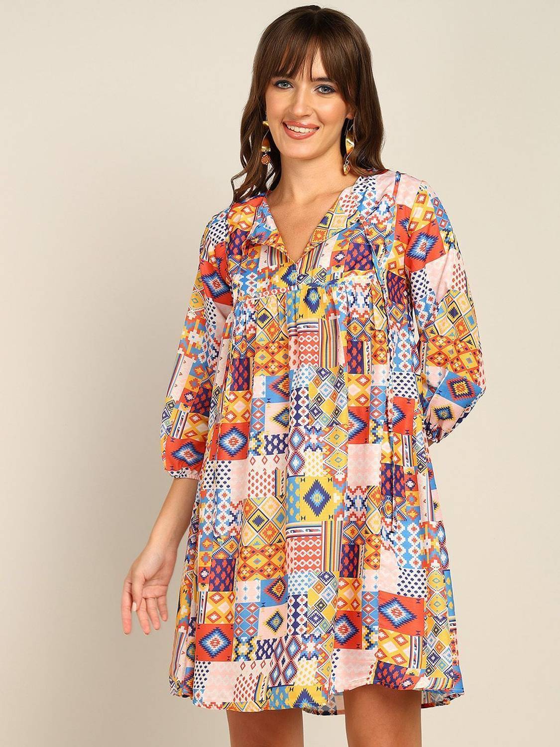 FashFun Women Fit and Flare Multicolor Above Knee/Mid Thigh Length Dress