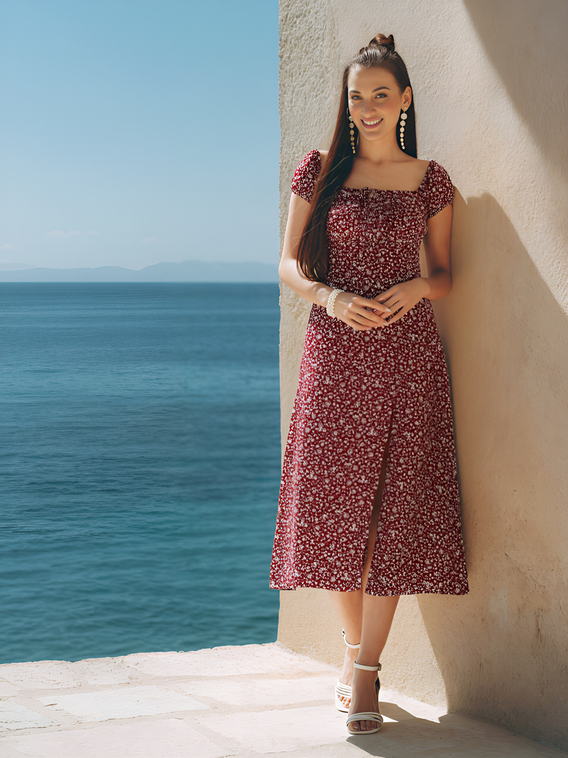 Image of AAYU Women A-line Maroon Midi /Calf Length Dress
