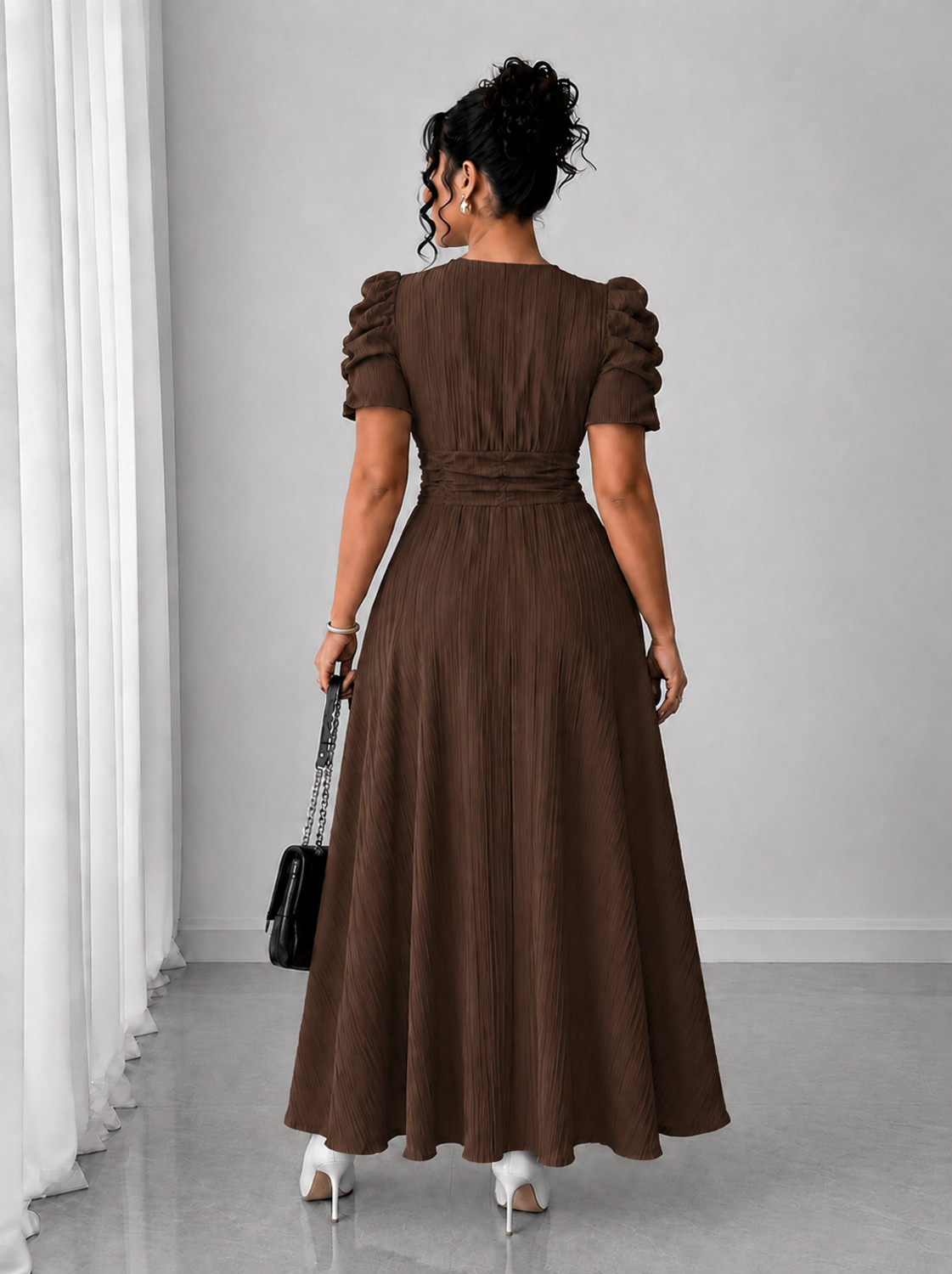 Image of METRONAUT Women A-line Brown Maxi /Full Length Dress