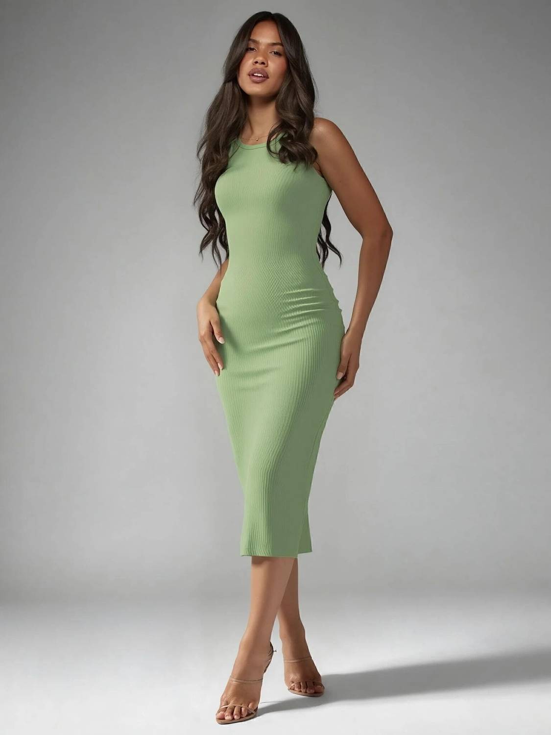 AA-HA! Women Bodycon Light Green Midi/Calf Length Dress