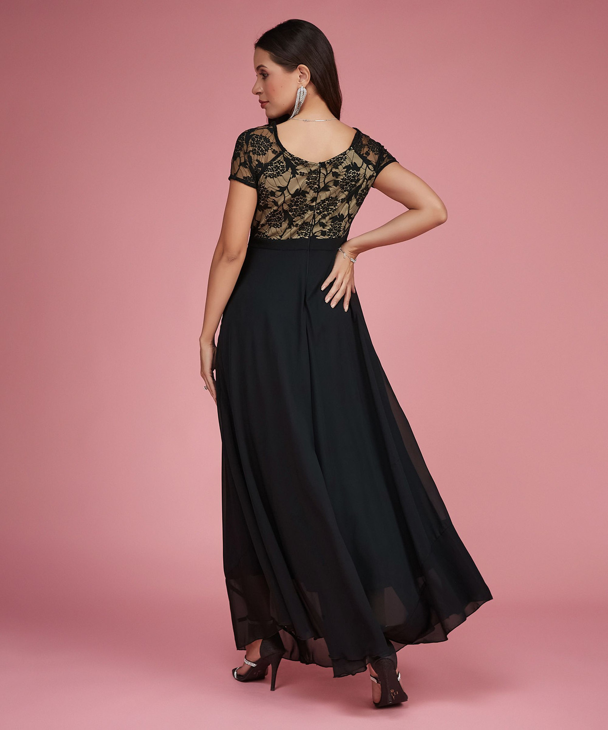 Image of Miss Chase Women Gathered Black Maxi /Full Length Dress