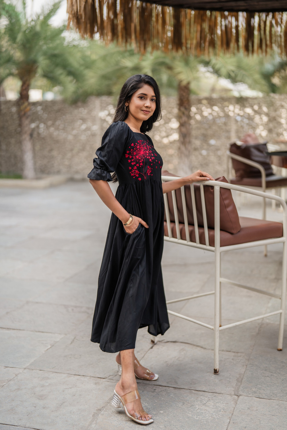 Image of hayclothing Women A-line Black Midi /Calf Length Dress