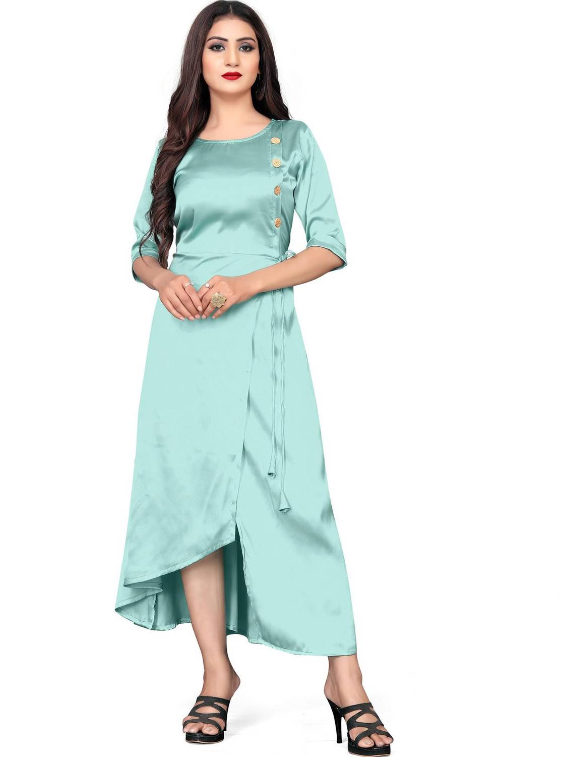 ICYNOSURE Women A-line Light Green Maxi/Full Length Dress