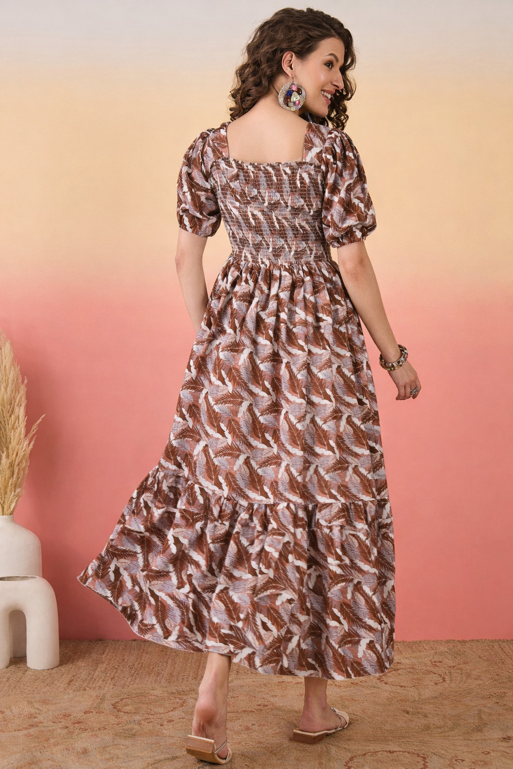 Image of starword Women Fit and Flare Brown Maxi /Full Length Dress