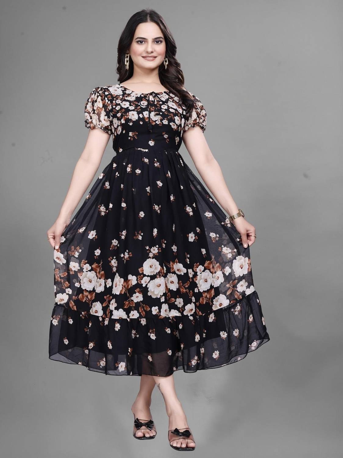 ANTRA Women Fit and Flare Black Maxi/Full Length Dress