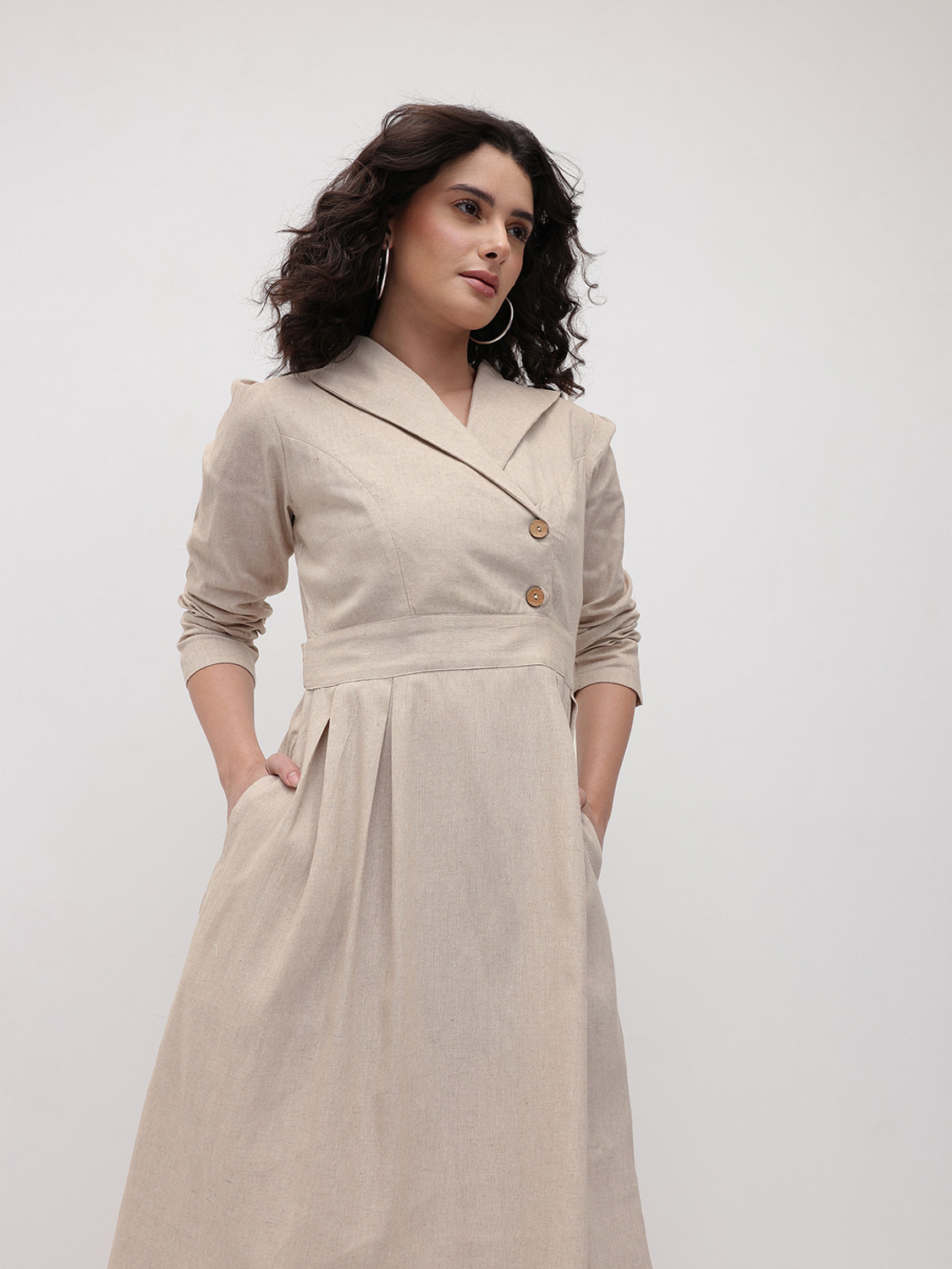 Image of Cottinfab Women A-line Beige Midi /Calf Length Dress