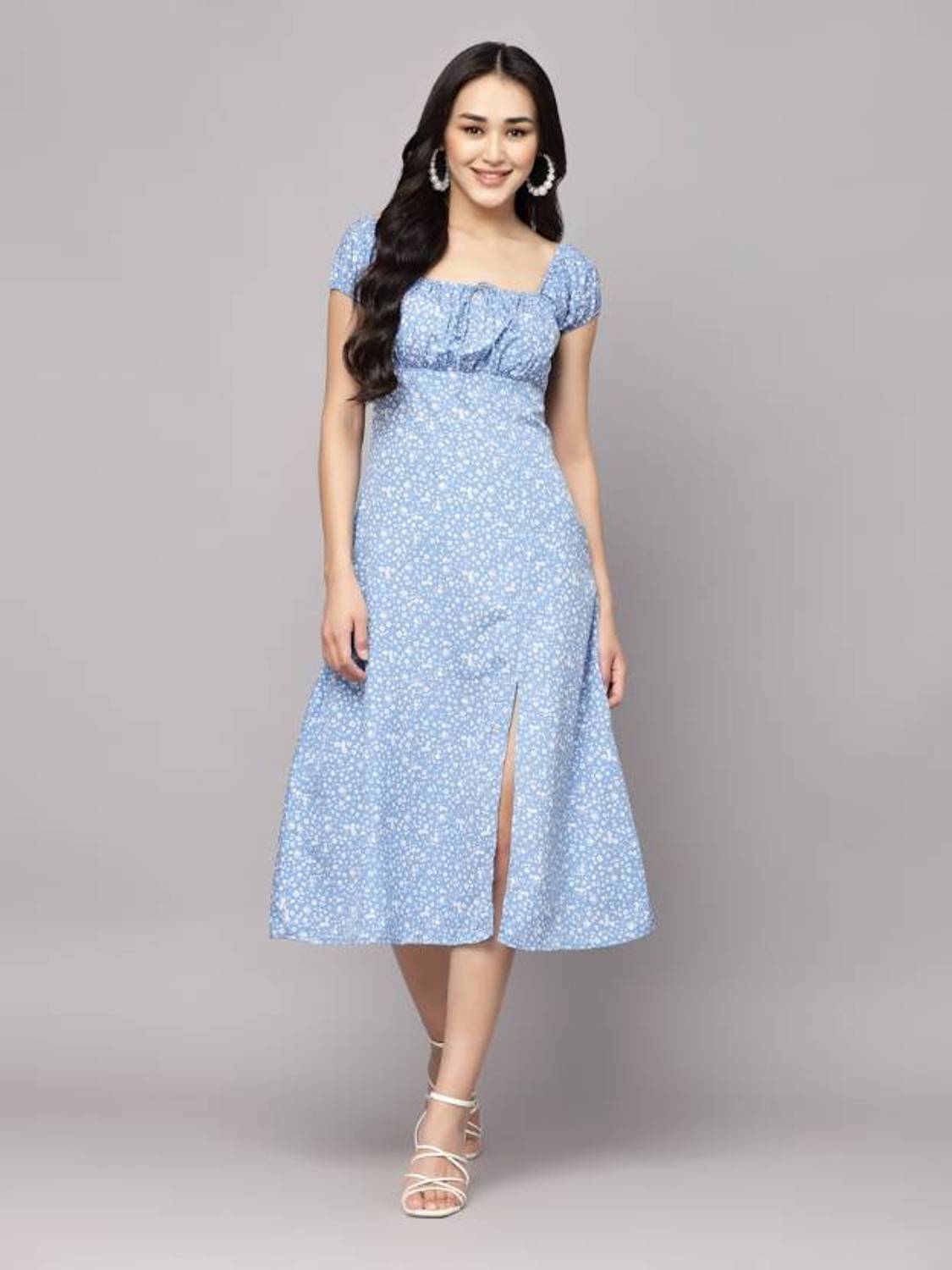 NANCHI Women A-line Blue Midi/Calf Length Dress