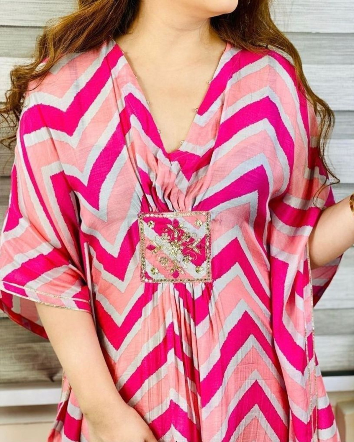 Image of Fantasticss Women Kaftan Pink Midi /Calf Length Dress