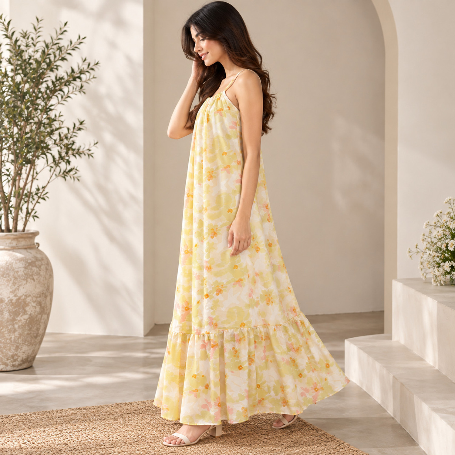 Image of ANBA Women Tiered Multicolor Maxi /Full Length Dress