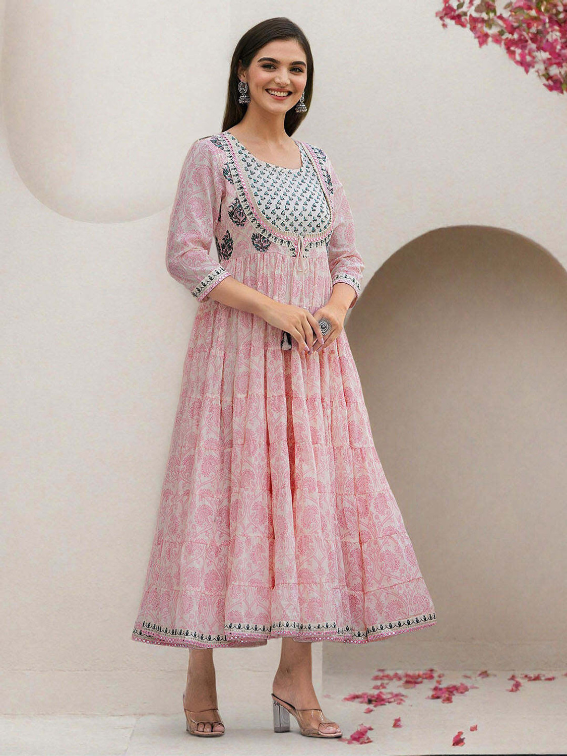 Image of Ishin Women Fit and Flare White Maxi /Full Length Dress