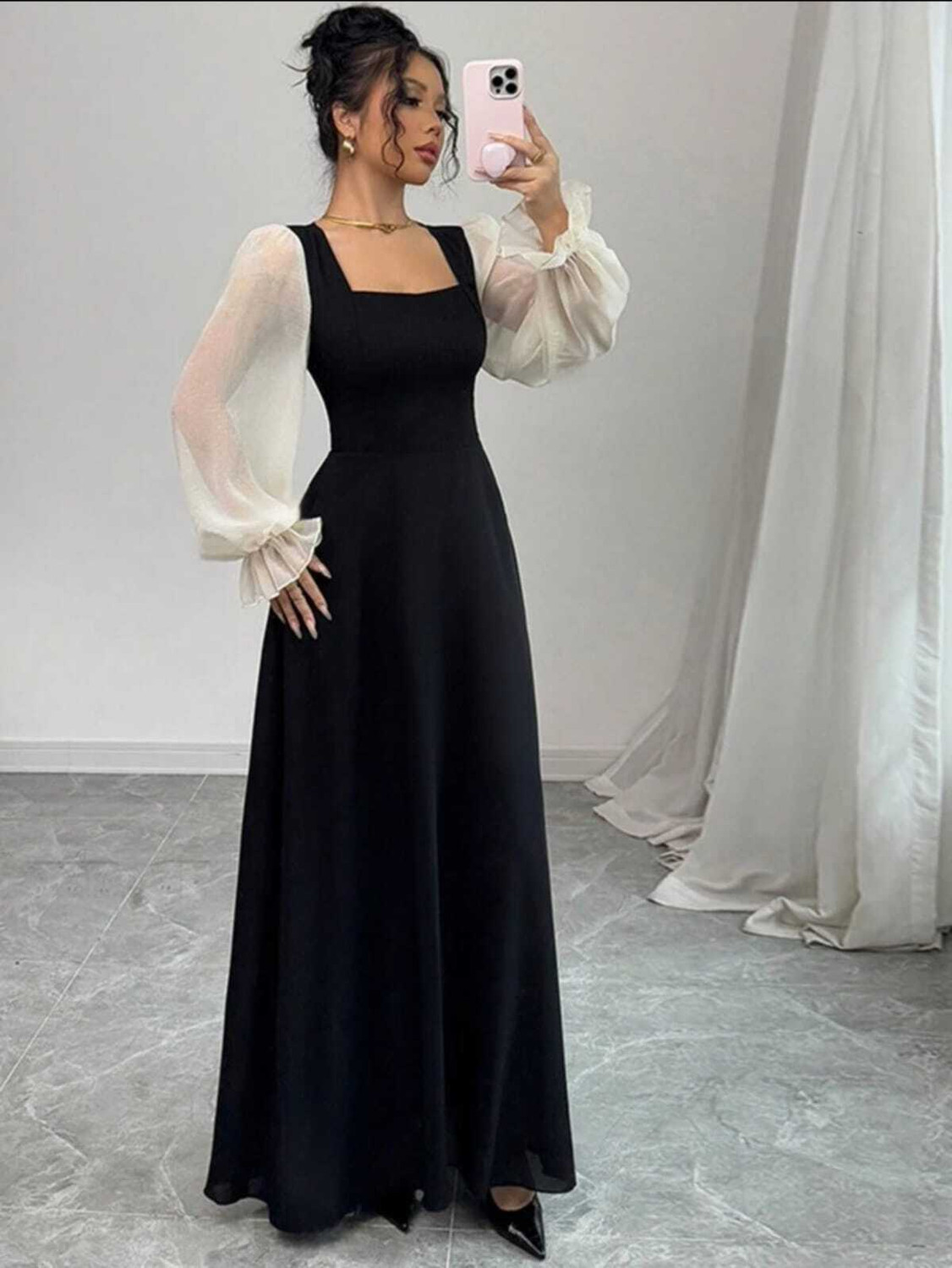 Image of SPIVOZ Women Bodycon Black Midi /Calf Length Dress