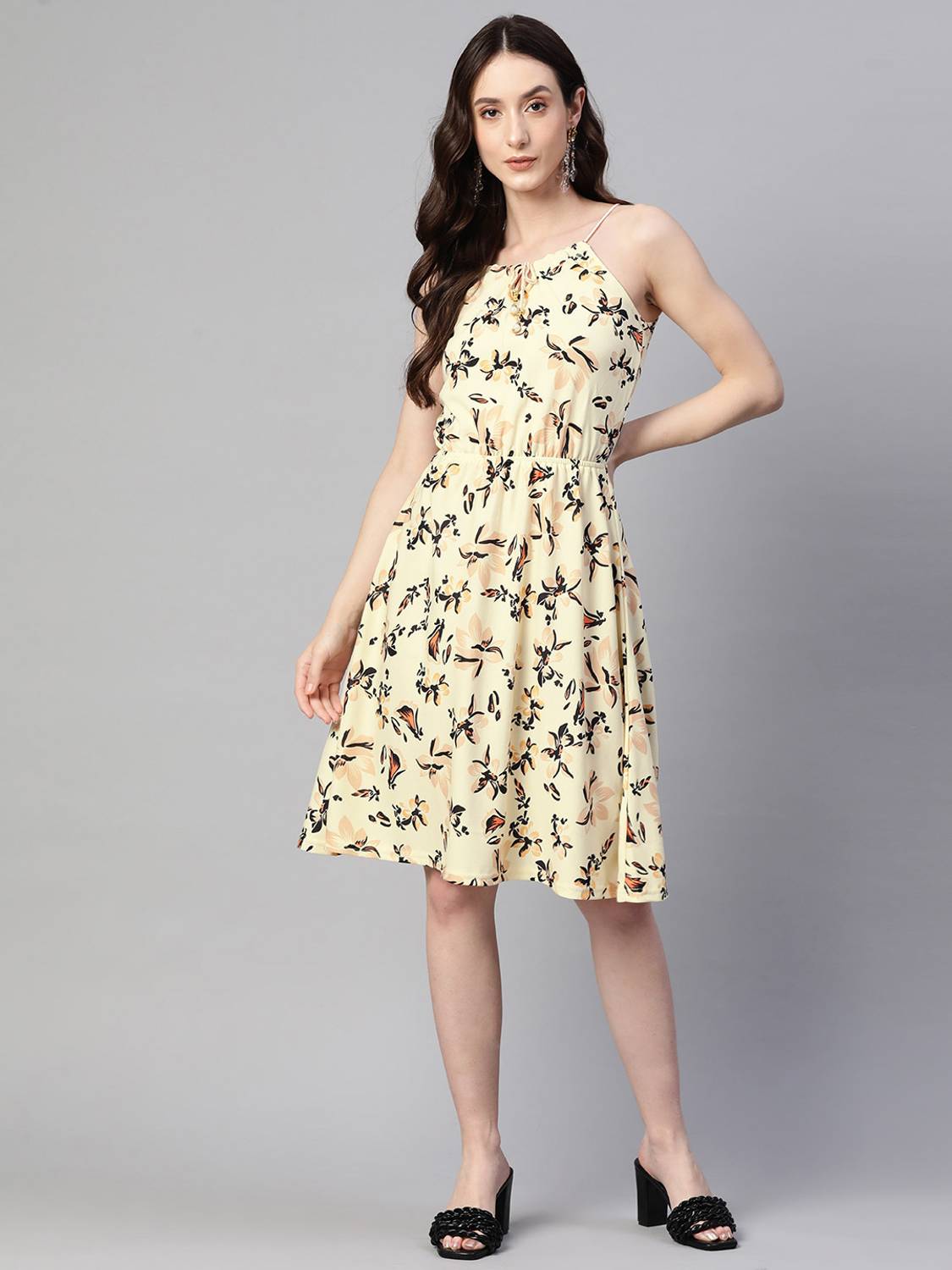 Arriva Fab Women Fit and Flare White Knee Length Dress