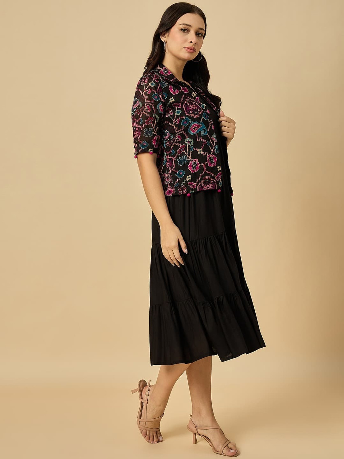 Image of Azira Women Fit and Flare Black Midi /Calf Length Dress