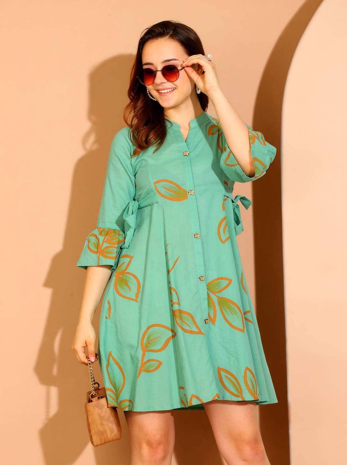 RawThread Women Fit and Flare Green Above Knee/Mid Thigh Length Dress