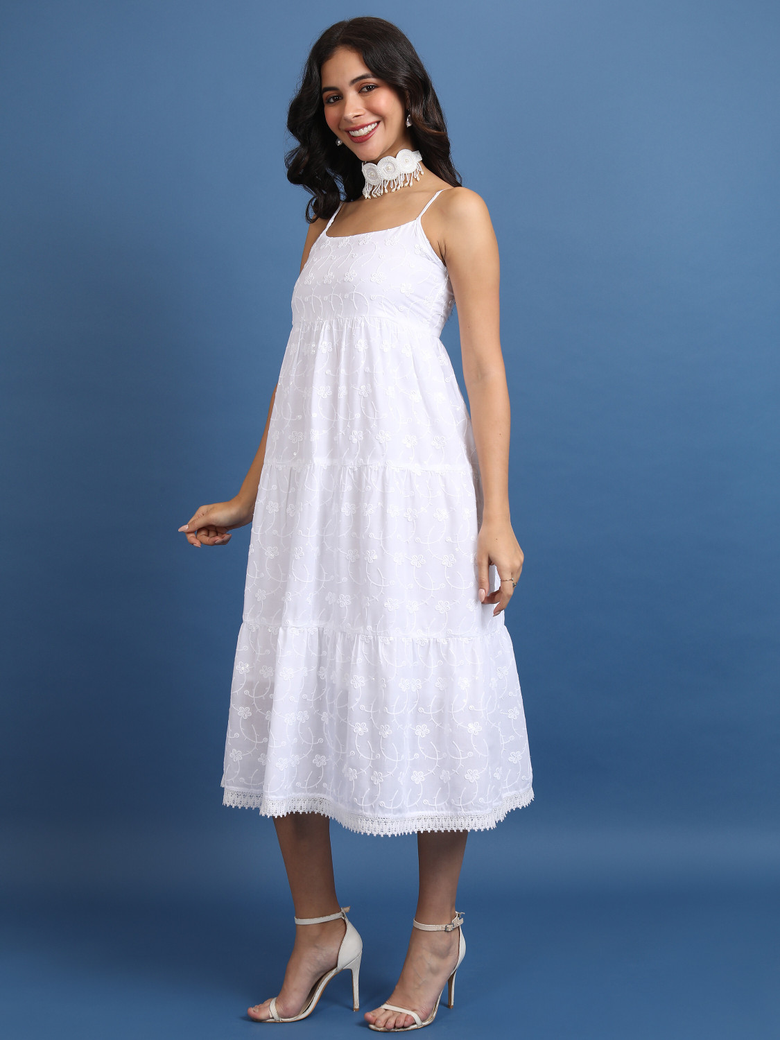Image of KETCH Women Fit and Flare White Midi /Calf Length Dress