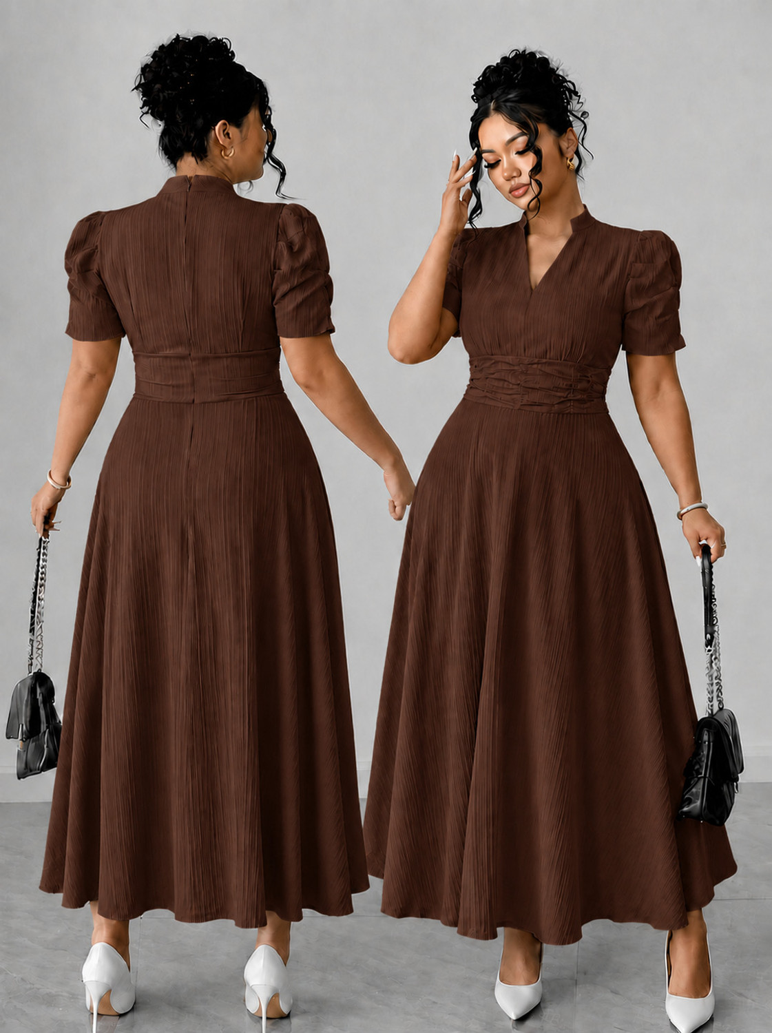 Image of METRONAUT Women A-line Brown Maxi /Full Length Dress