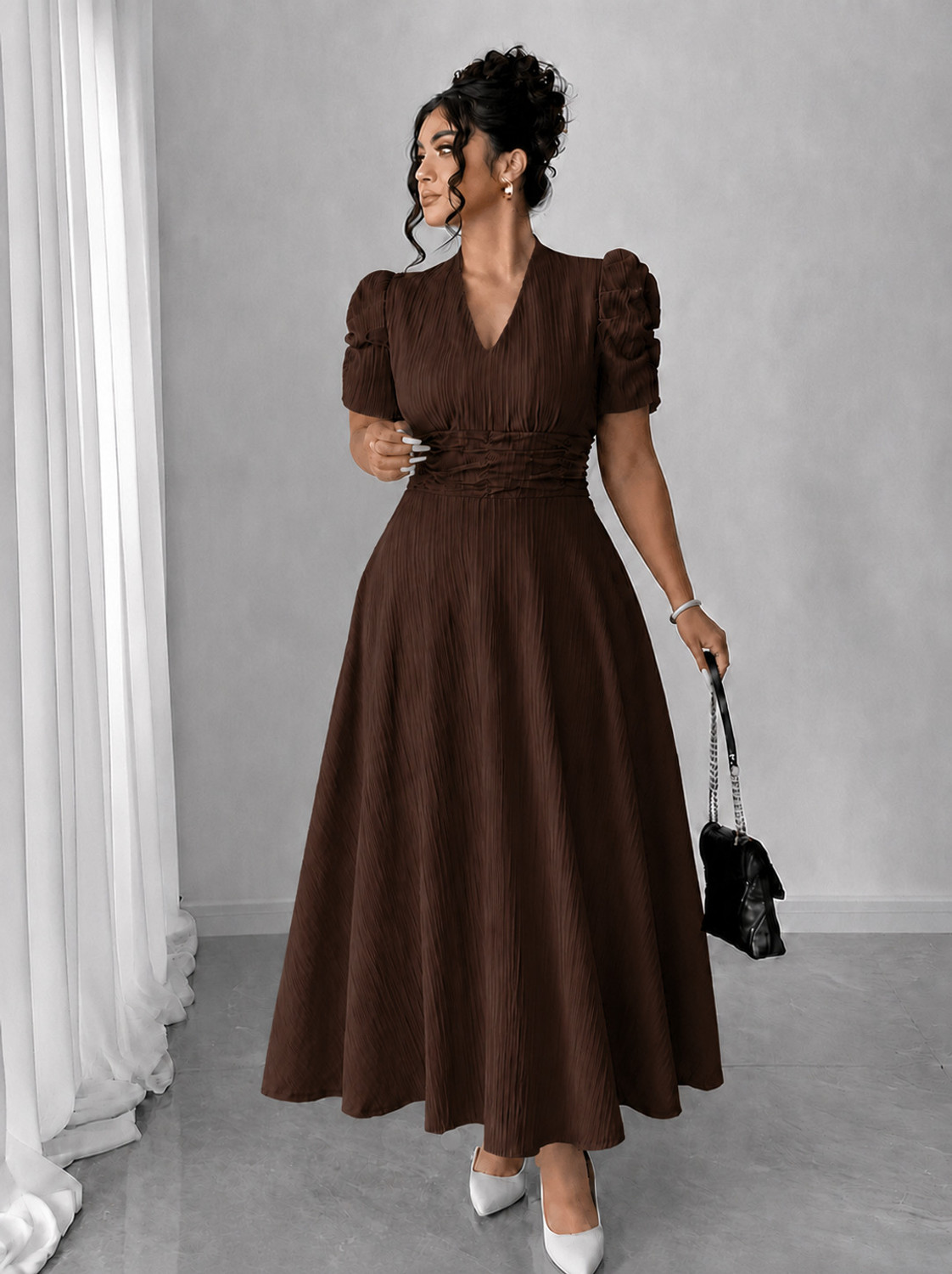 Image of METRONAUT Women A-line Brown Maxi /Full Length Dress