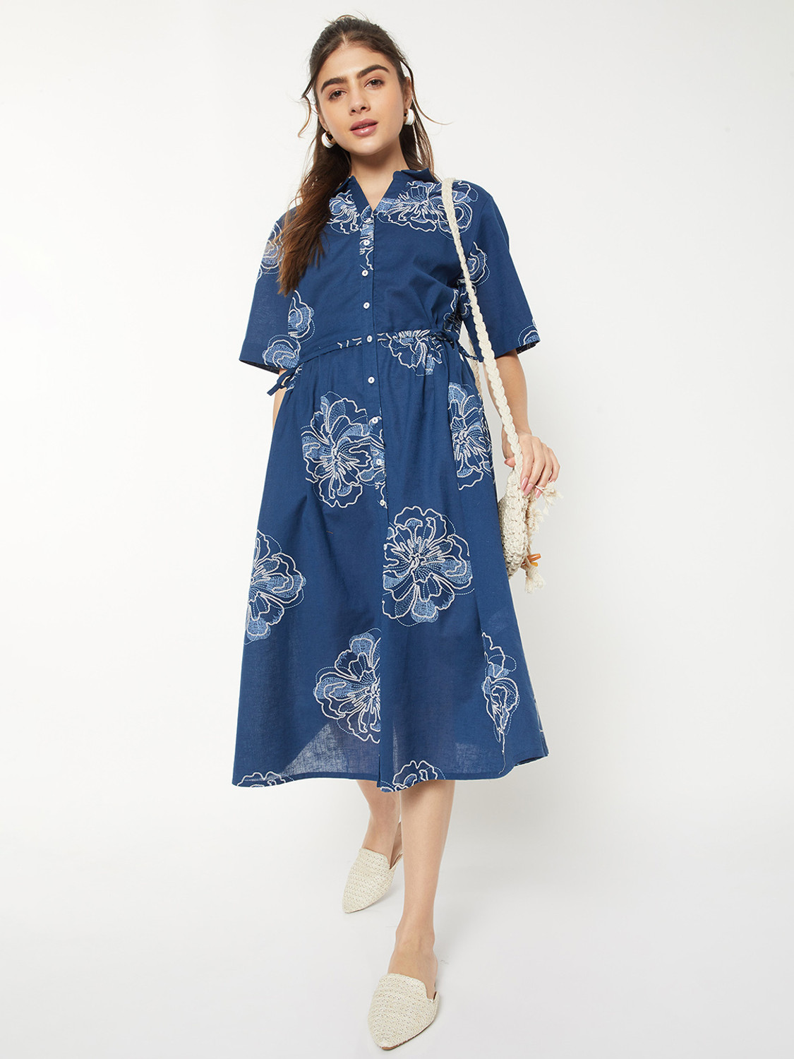 Image of MAX Women Shirt Blue Below Knee Dress