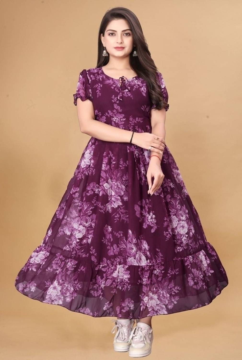 aarna creation Women Fit and Flare Purple Below Knee Dress