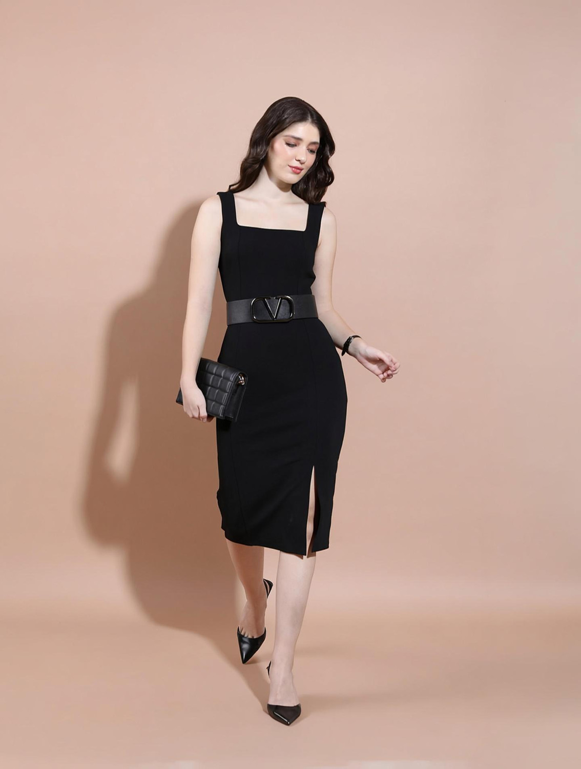 Image of Tokyo Talkies Women Bodycon Black Knee Length Dress