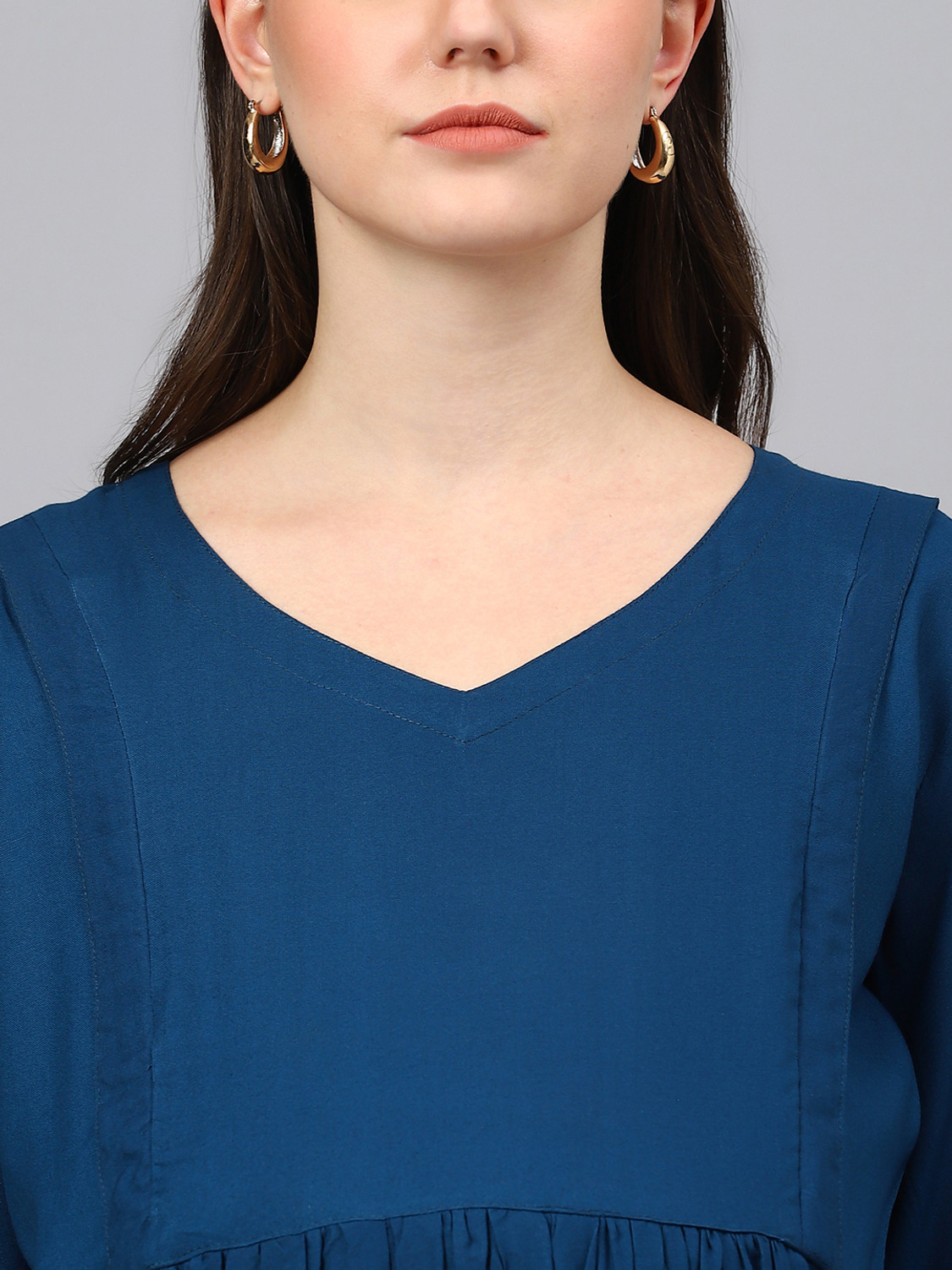 Image of Negen Women Gathered Blue Midi /Calf Length Dress