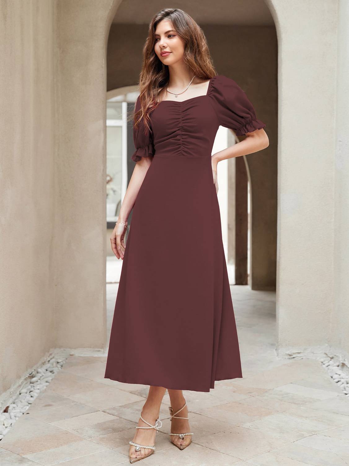 Sugathari Women A-line Brown Midi Dress - Image 1