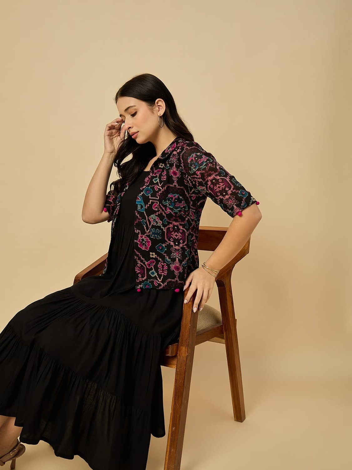 Image of Azira Women Fit and Flare Black Midi /Calf Length Dress