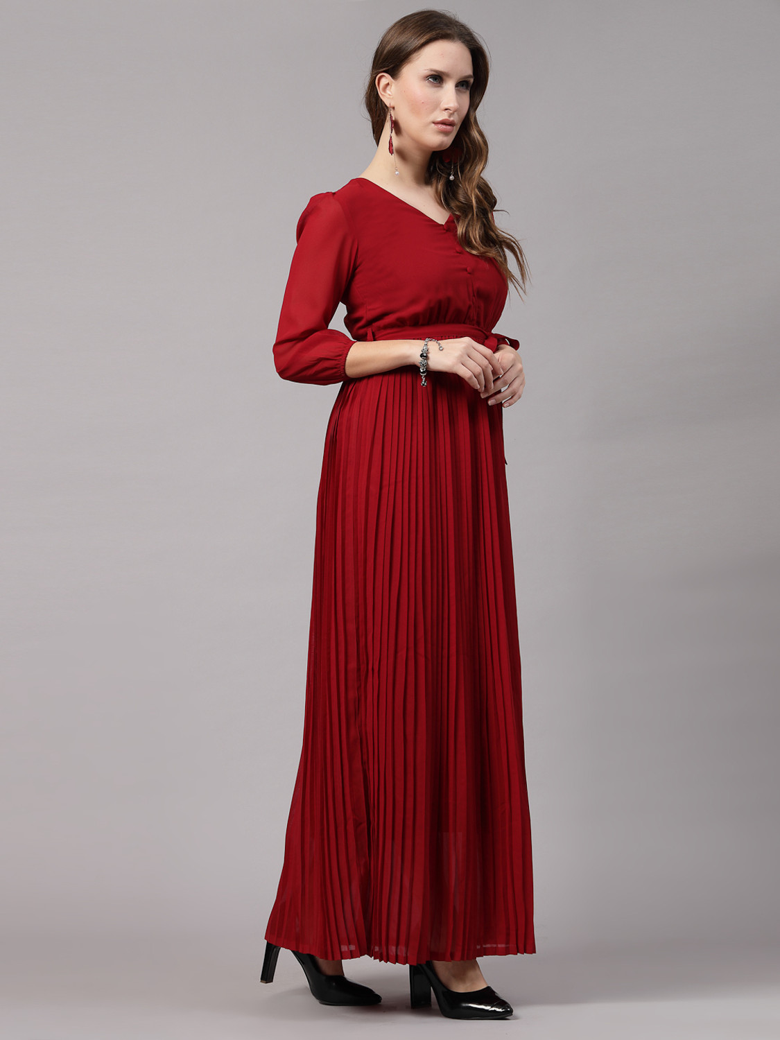Image of AAYU Women Fit and Flare Maroon Maxi /Full Length Dress