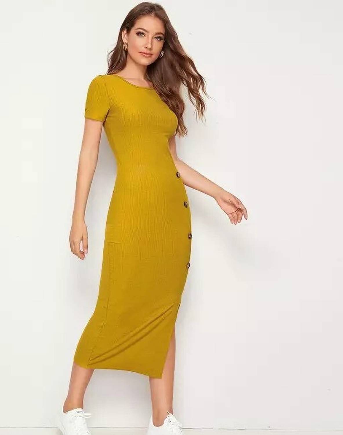 ANBICH DESIGNS Women Bodycon Yellow Midi/Calf Length Dress - Buy ANBICH  DESIGNS Women Bodycon Yellow Midi/Calf Length Dress Online at Best Prices  in India | Flipkart.com