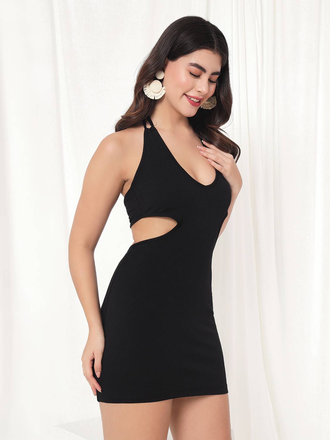 TANDUL Women Black Bodycon Mid Thigh Dress - Image 2