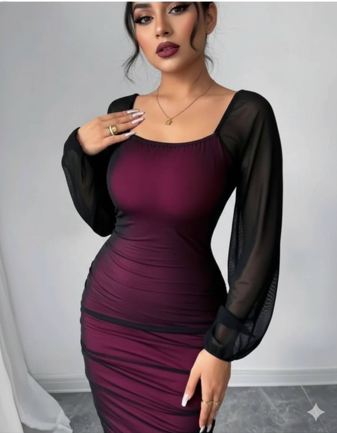 Siren Knitt Women Bodycon Maroon Maxi Dress - Image 4