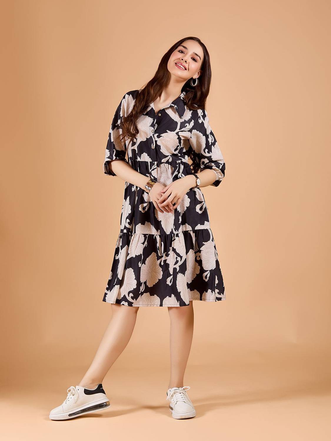 AmarAsha Women Fit and Flare Black Midi/Calf Length Dress