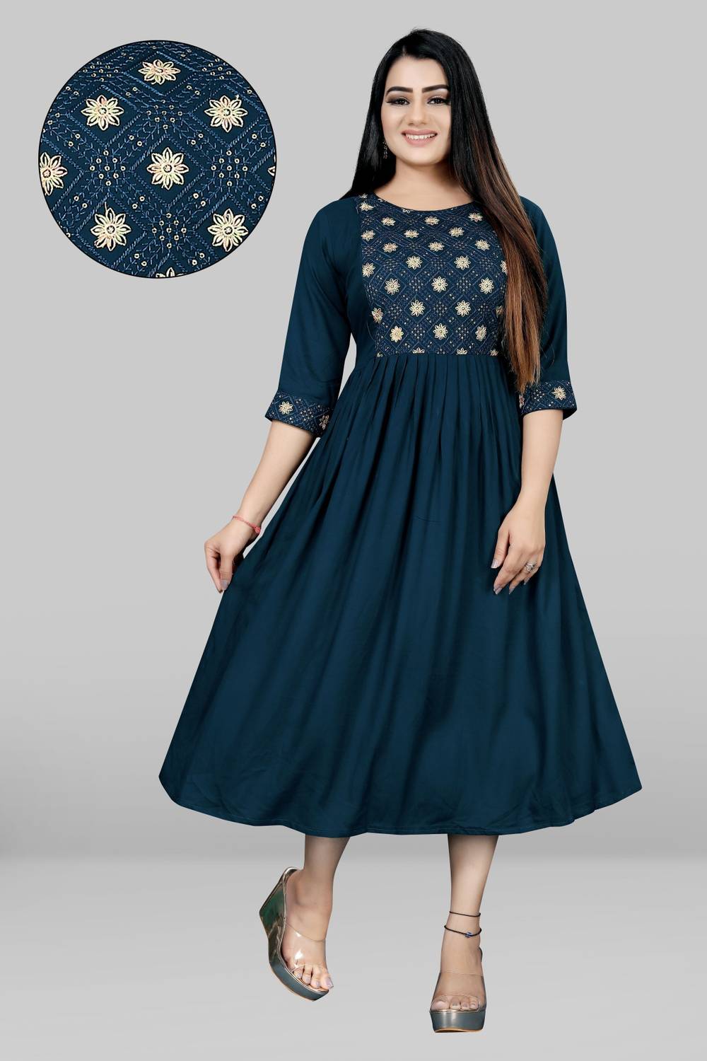 sheladiya Women Fit and Flare Blue Midi Dress - Image 4