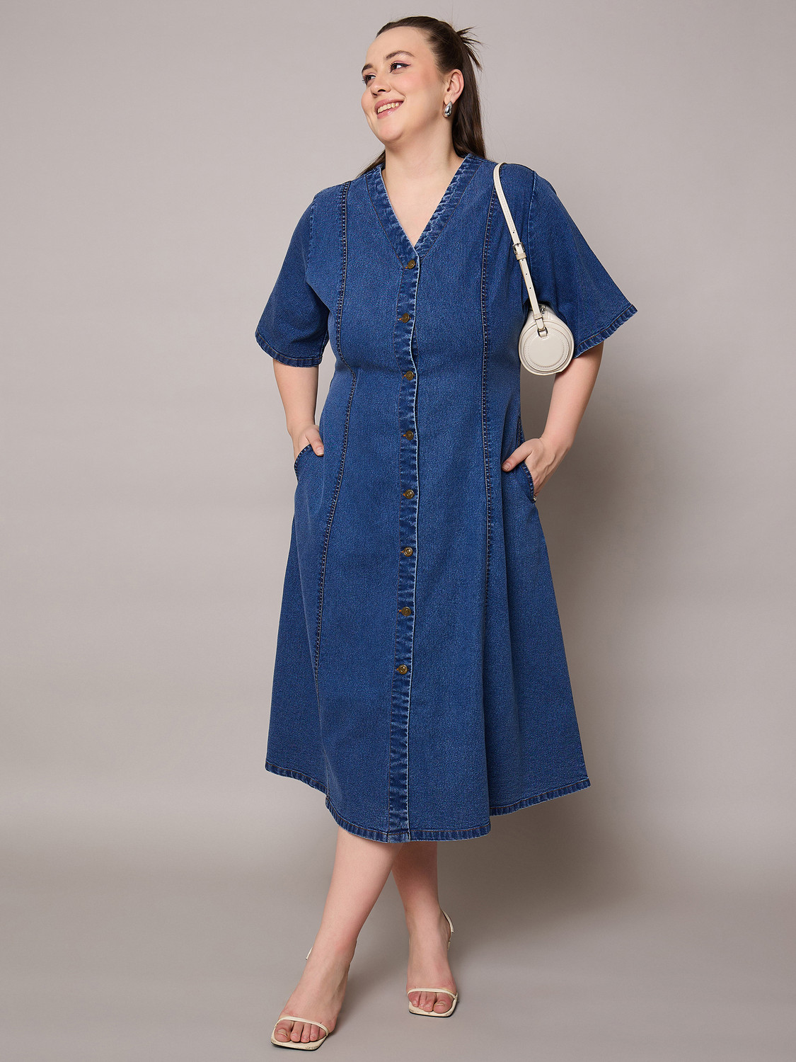 Image of SASSAFRAS Curve Women A-line Dark Blue Midi /Calf Length Dress