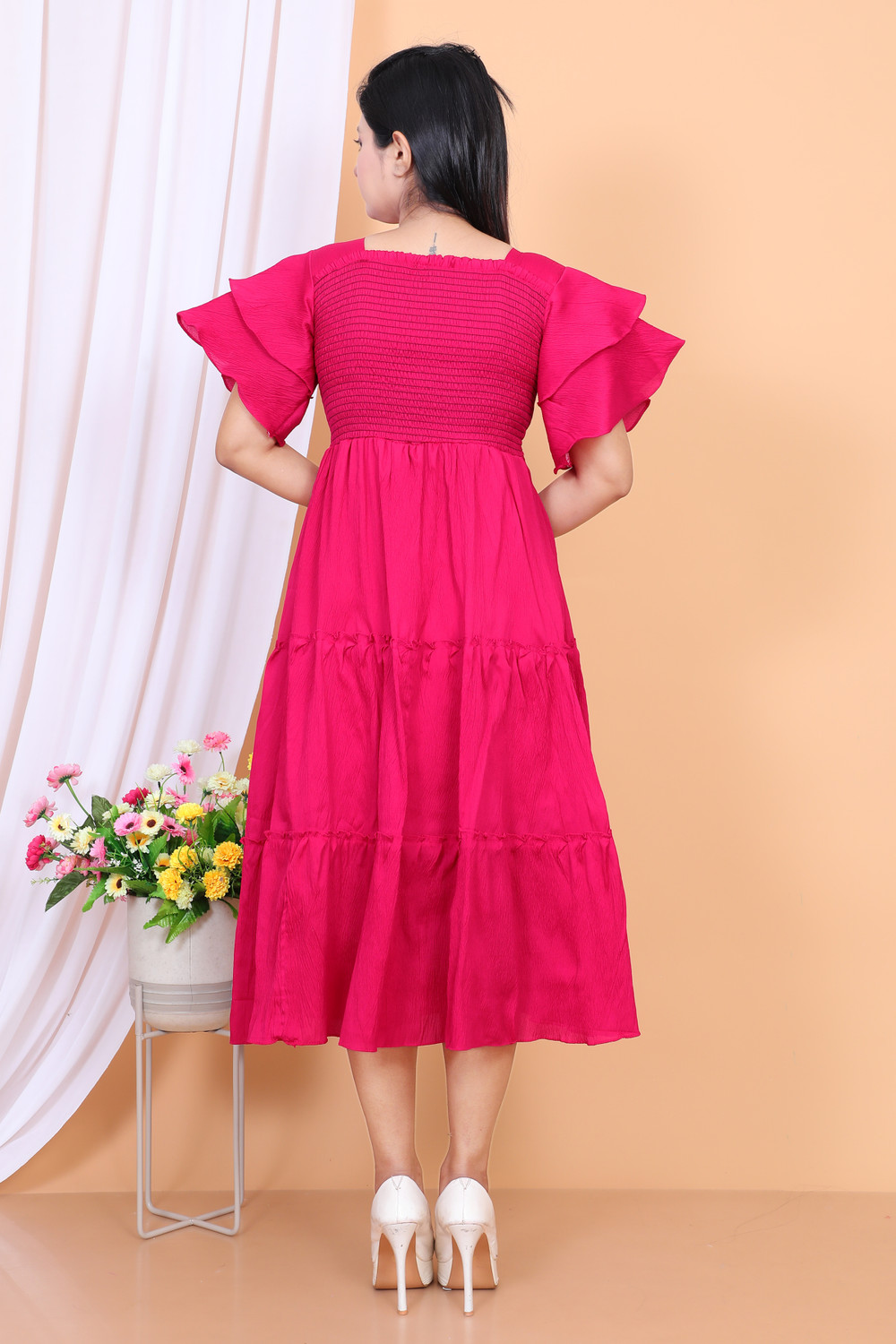 Image of DSGARMENT Women Fit and Flare Pink Maxi /Full Length Dress