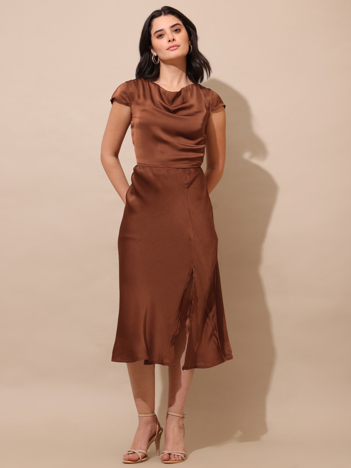 Image of PURVAJA Women Bodycon Brown Midi /Calf Length Dress