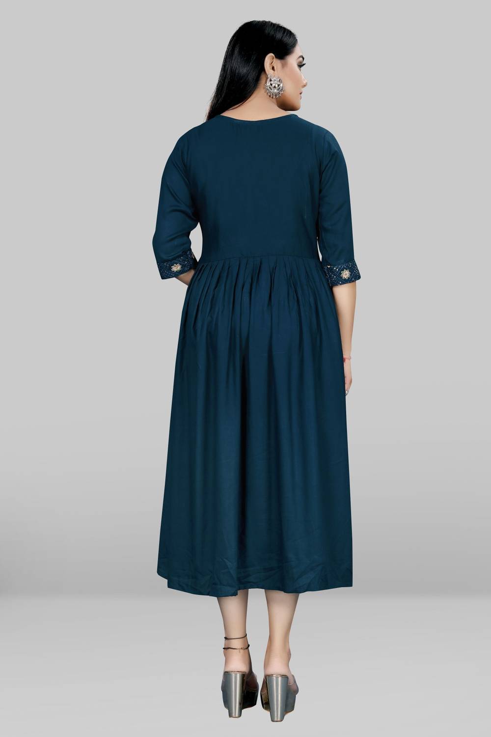 sheladiya Women Fit and Flare Blue Midi Dress - Image 2