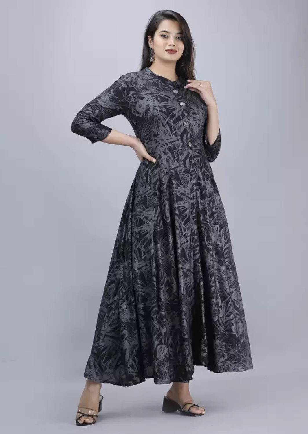 AnviTextile Women Fit and Flare Multicolor Maxi/Full Length Dress
