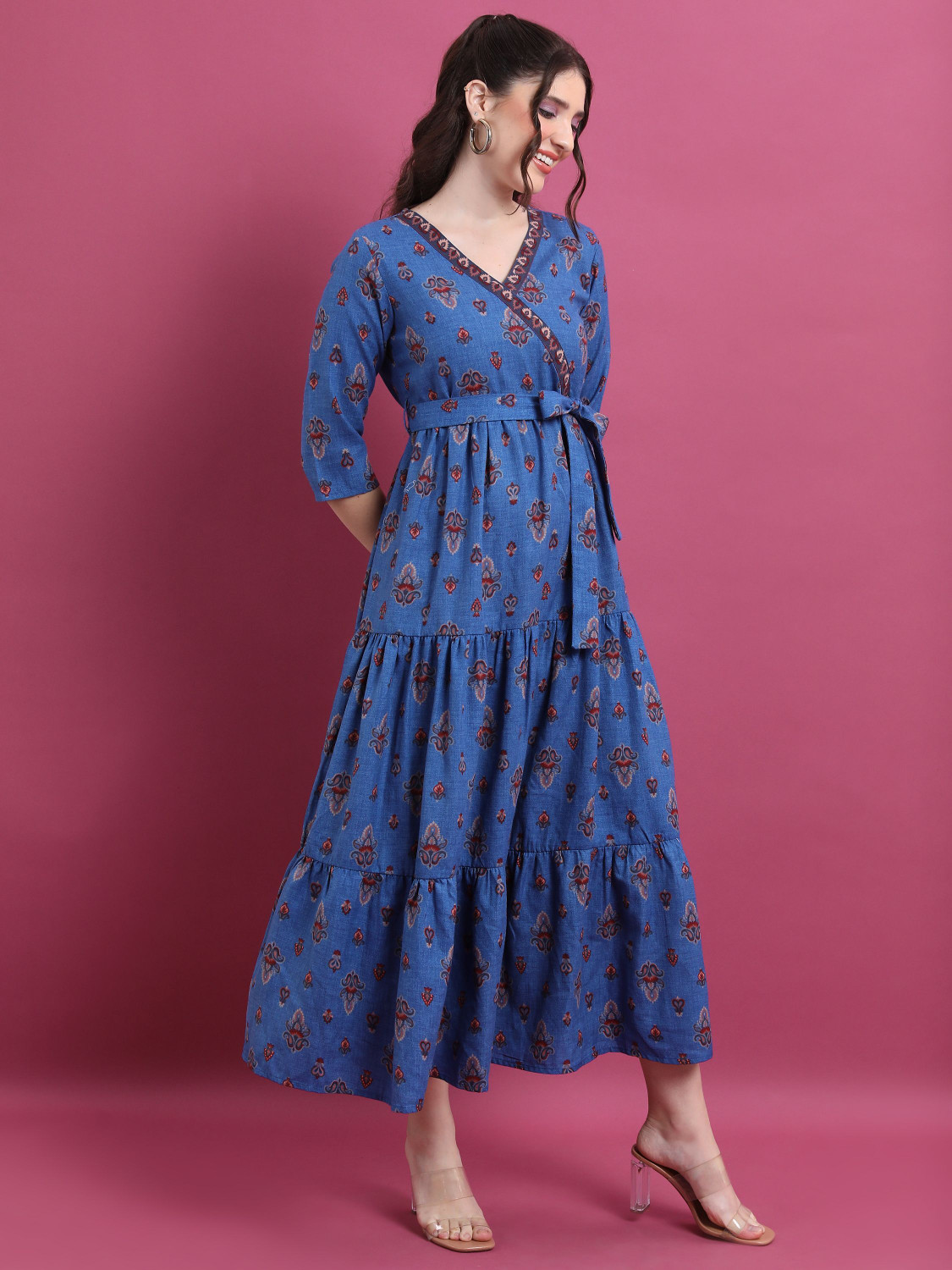 Image of Vishudh Women Maxi Blue, Red, Grey Full Length Dress