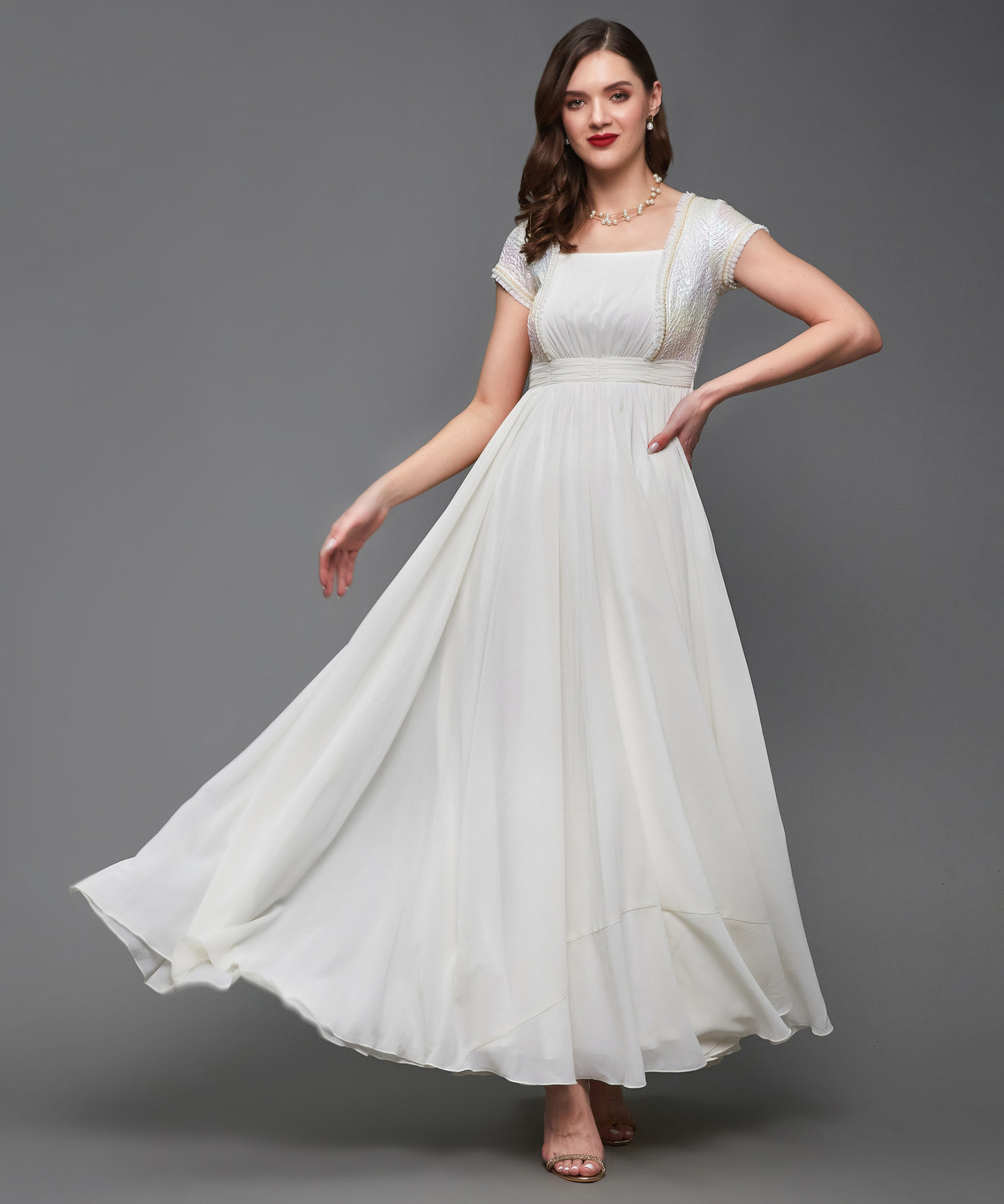 Image of Miss Chase Women Gathered White Maxi /Full Length Dress