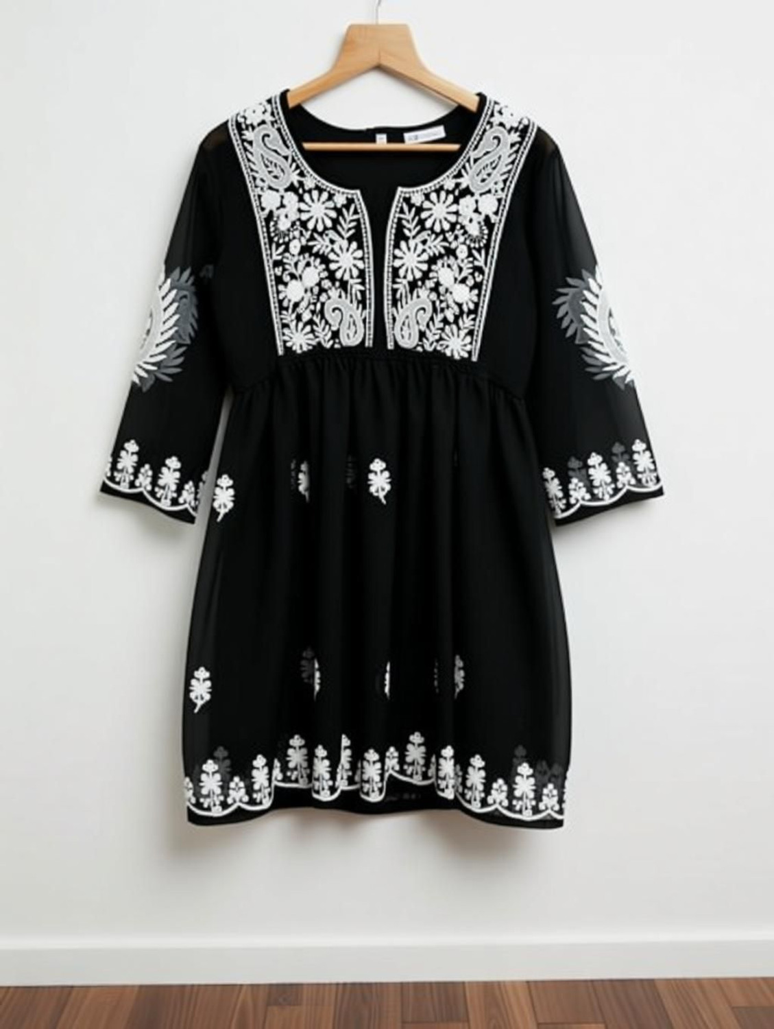 Image of Shivcreatione Women Fit and Flare Black Above Knee /Mid Thigh Length Dress