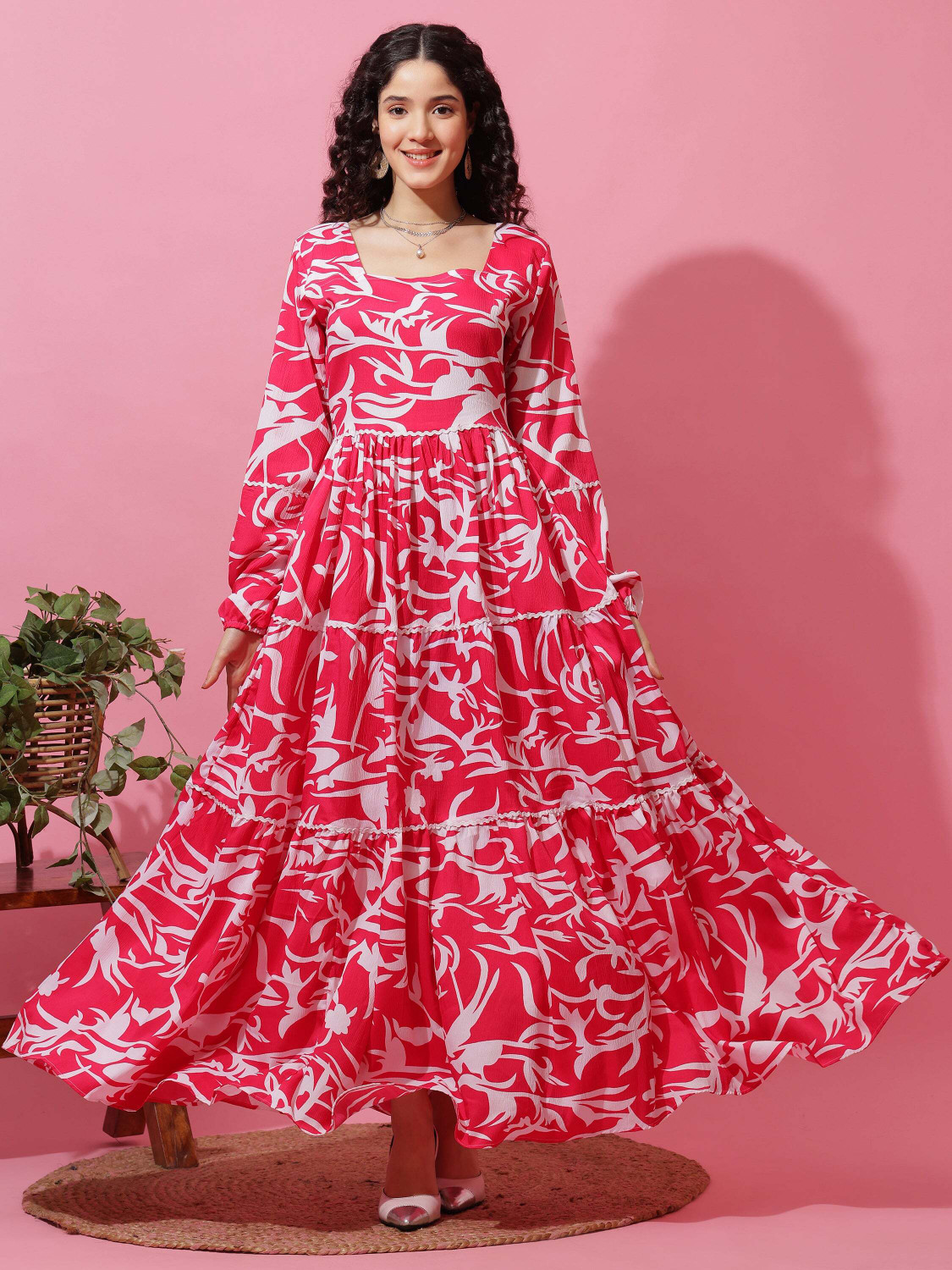 Honky Tonky Women Fit and Flare Pink Maxi/Full Length Dress