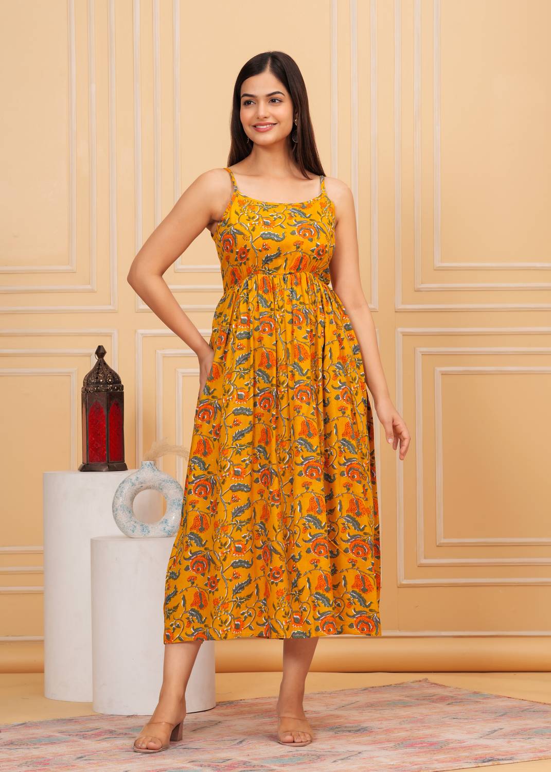 Bhawanaprint Women Maxi Yellow Full Length Dress