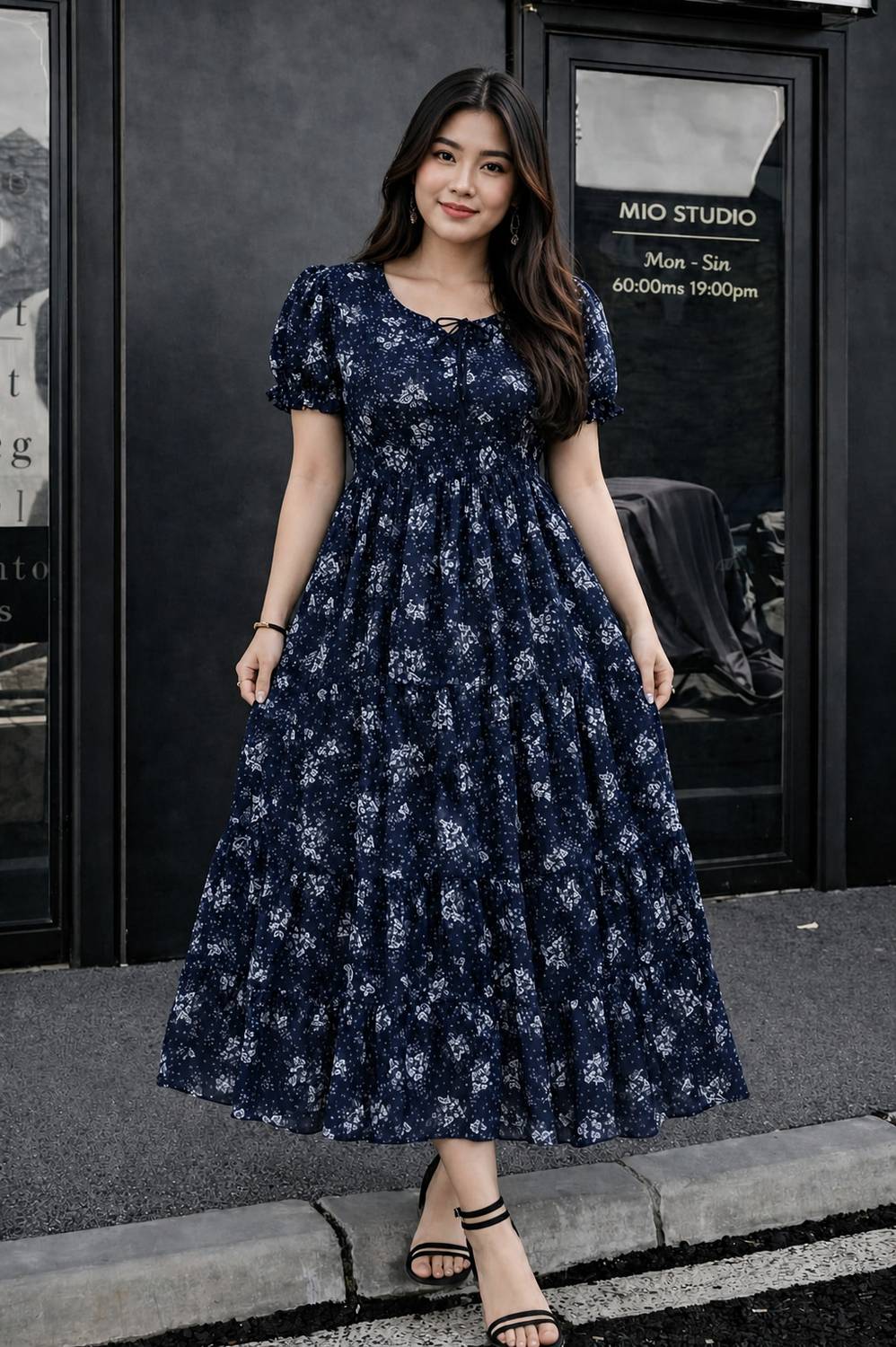 METRONAUT Women Blue Fit and Flare Midi Dress - Image 1